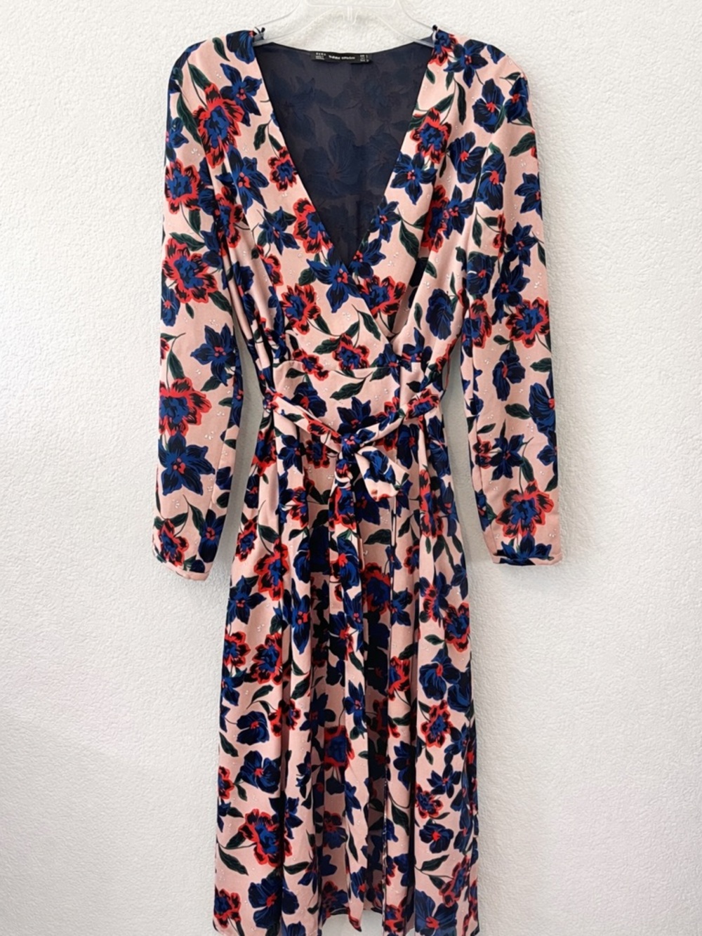 Zara Floral Wrap Midi Dress Sz L Romantic Feminine Cottagecore